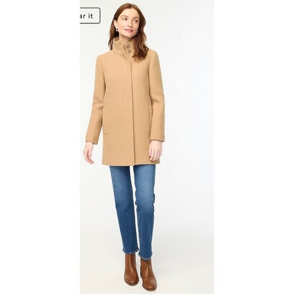 J.Crew Womens $298 Button Neck City Coat Hthr Acorn Size 2 BU261